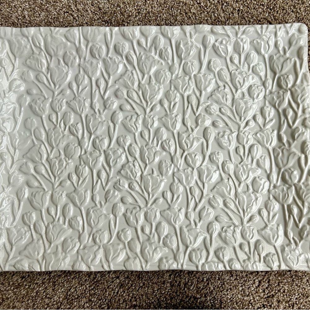 White Embossed Floral Serveware Platter